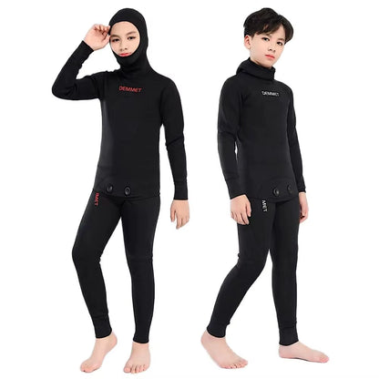 Neoprene Wetsuits 2.5Mm Long Sleeve Fission Hooded 2 Pieces Toddlers/Youth Thermal Swimsuits Kids Boys Girls Children Wetsuit