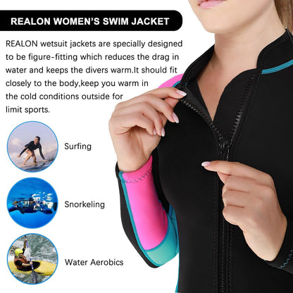 Wetsuits Top Jacket Women Men 2Mm Neoprene Long Sleeve Shirt 3Mm Front Zipper Vest Wet Suit Keep Warm for Adult Youth Kids Diving Surf Swim Water Sports