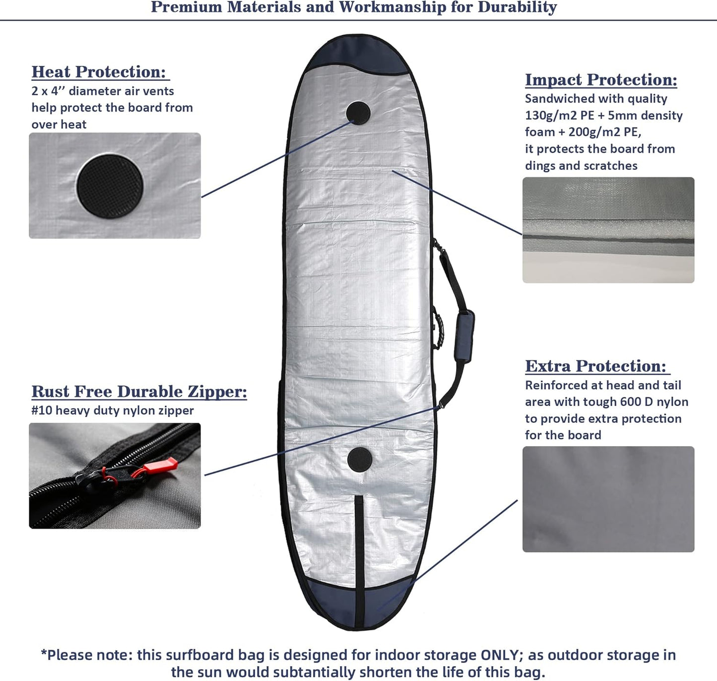 Premium Surfboard Travel Bag, Foam Padded Surf Board Cover, Shortboard Carrying Bags for Surfing, Outdoor, Airplane, Car, Truck,6'0, 6'6, 7'0, 7'6, 8'0, 8'6, 9'0, 9'6, 10'0