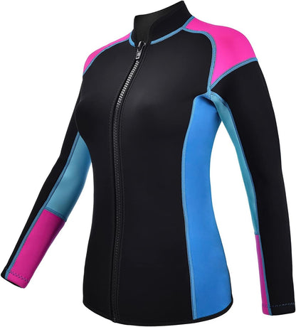 Wetsuits Top Jacket Women Men 2Mm Neoprene Long Sleeve Shirt 3Mm Front Zipper Vest Wet Suit Keep Warm for Adult Youth Kids Diving Surf Swim Water Sports