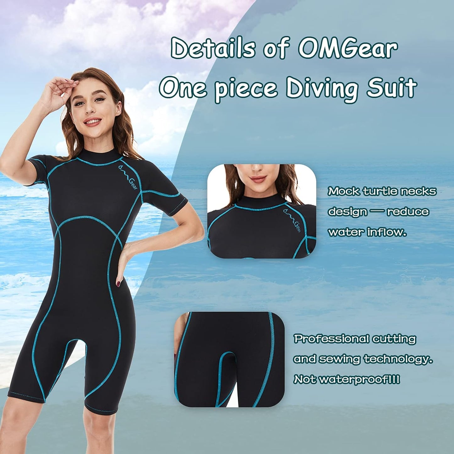 Wetsuit Men Women 2Mm Neoprene Shorty UV Protection One Piece Short Sleeves Scuba Diving Suits Swimsuit for Scuba Diving Surf Snorkeling Swimming(Black,X-Large)