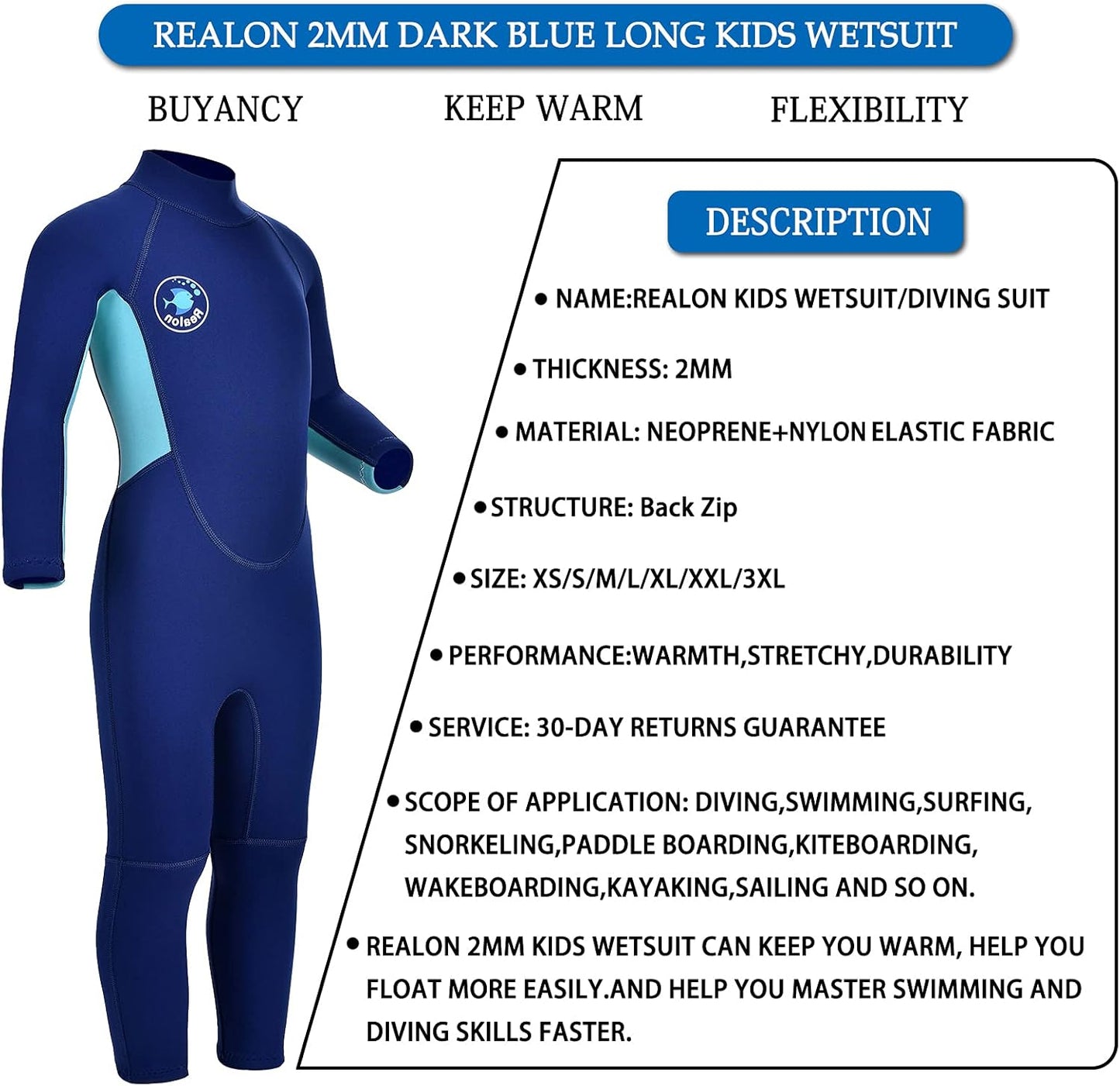 Kids Shorty Wetsuit 3Mm Neoprene Boys Girls Thermal Wet Suit, Front or Back Zip Toddler Youth 2Mm Child Swimsuit Swim Lessons Warm for Jet Skiing Diving Surfing Water Sprot